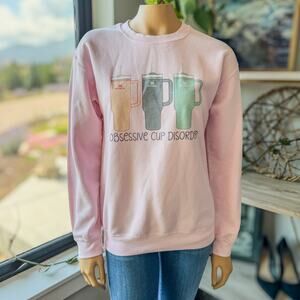 Stanley Cup Sweatshirt, OCD-Obsessive Cup Disorder, Pink, Women’s Size Small